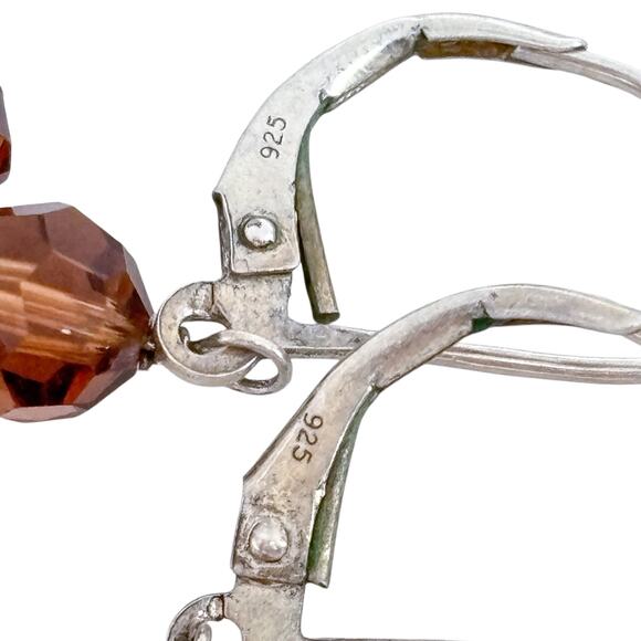 Estate Sterling Silver 925 Chocolate Crystal Dangle Latchback Earrings - Picture 5 of 7